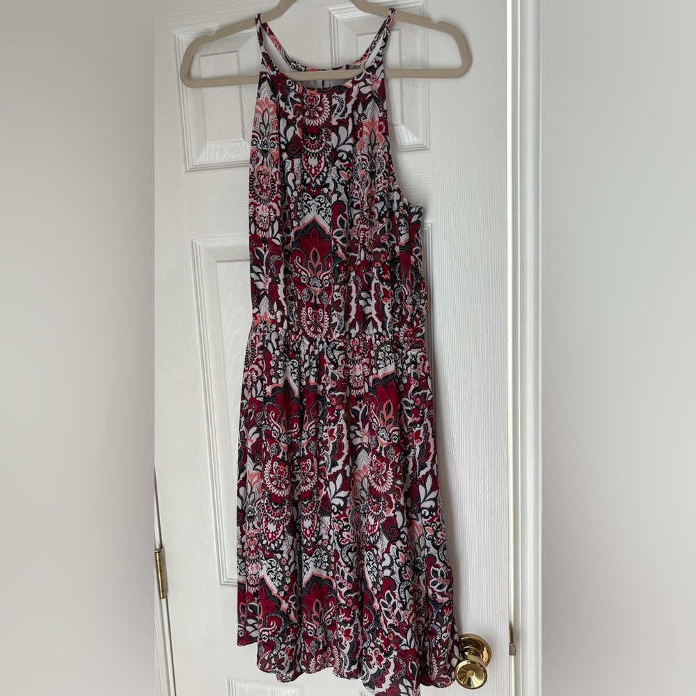 Banana Republic Red and Black Floral Midi Dress